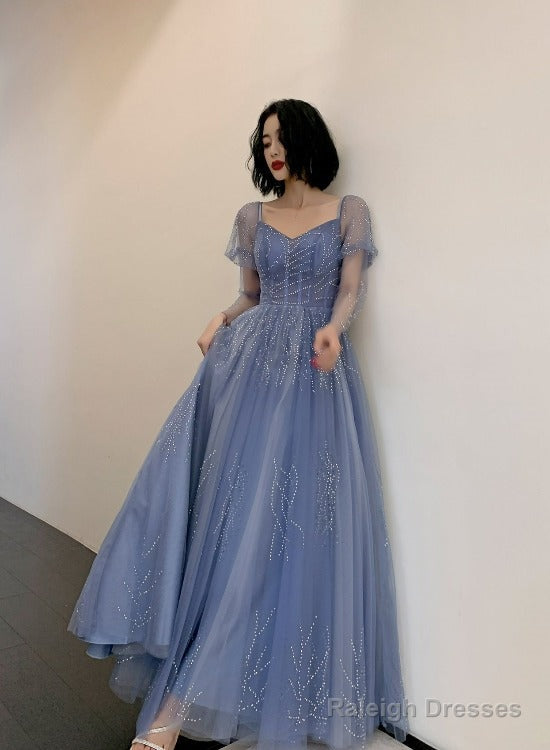 Bluetulle Long Beautiful Prom Dress Party Dress, Blue Floor Length Formal Dresses Main image