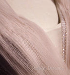 Blush Pink A-Line V-Neck Glitter Tulle With Beaded Long Prom Dress Adult Ceremony Evening Dress