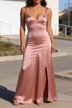 Blush Pink Asymmetrical Bridesmaid Dresses with Slit