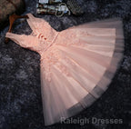 Blush Pink Lace Appliqued Tulle Homecoming Dress Prom Dresses