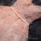 Blush Pink Lace Appliqued Tulle Homecoming Dress Prom Dresses