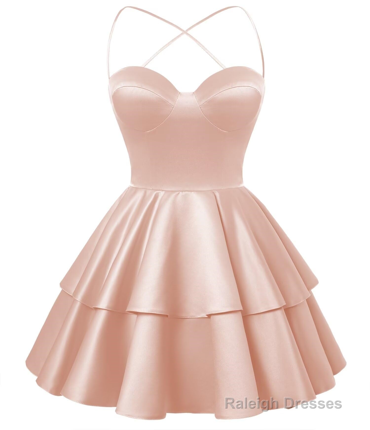 Blush Pink Satin Homecoming Dress Sweetheart Neck Tiered Short Graduation Dresses Main image