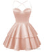 Blush Pink Satin Homecoming Dress Sweetheart Neck Tiered Short Graduation Dresses