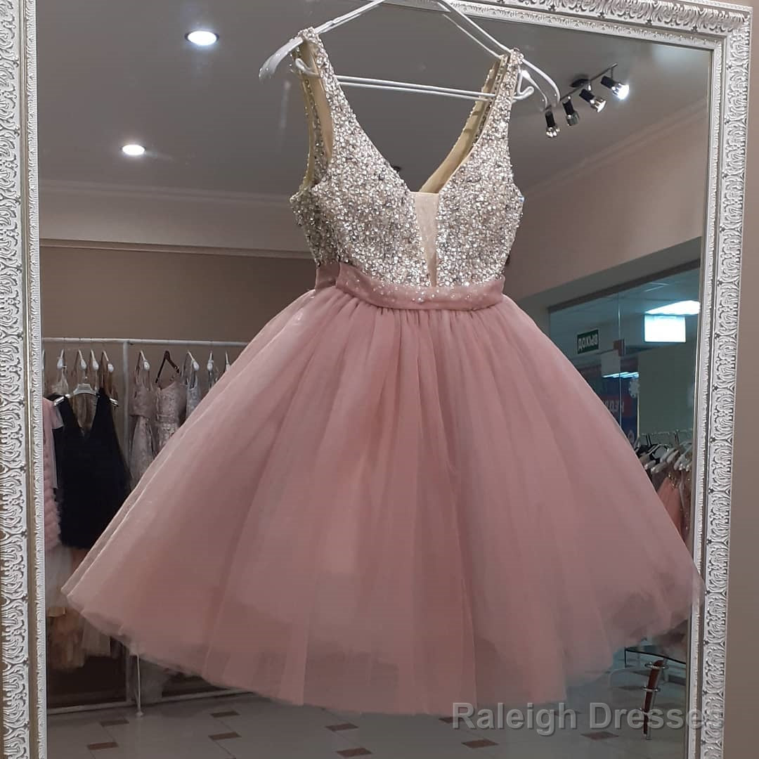 Blush Pink Tulle And Sequined Top Dress Homecoming Dress Main image