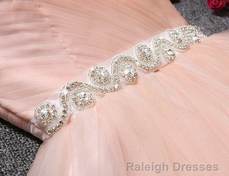Blush Pink Tulle Strapless Sweetheart Neck Short Prom Dresses,Mini Homecoming Dress