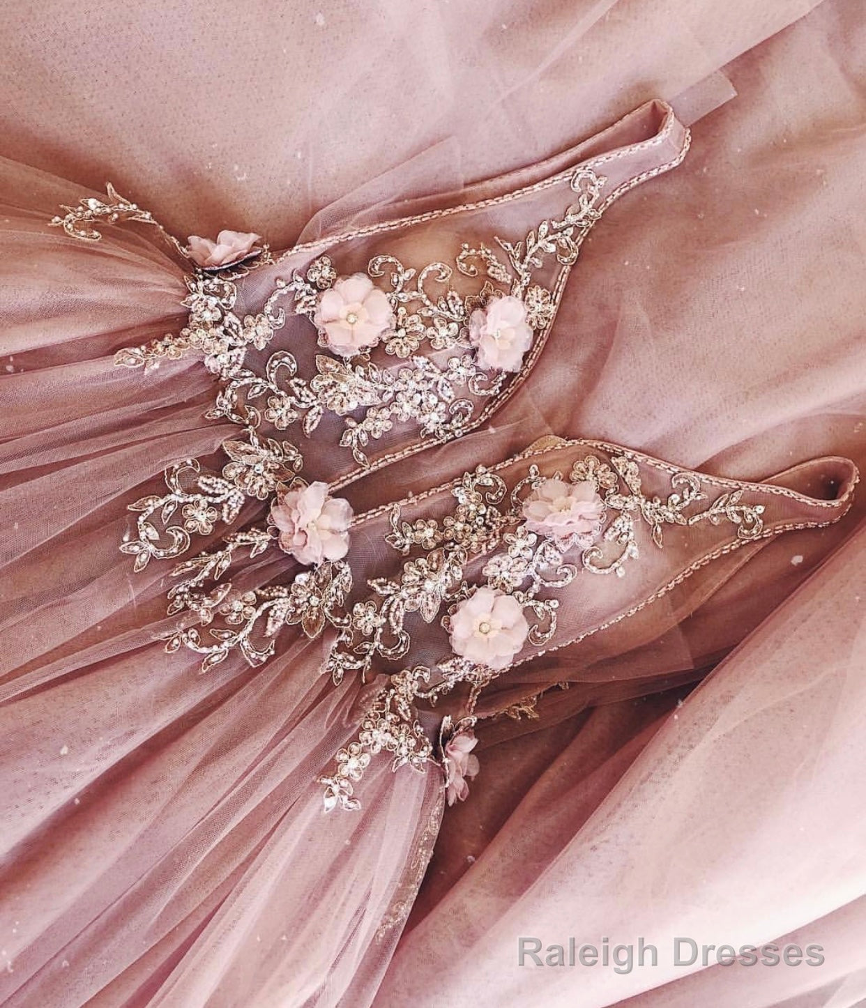 Blush Pink Tulle Wedding Dress Lace Flowers Embroidery Beaded Secondary image