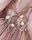Blush Pink Tulle Wedding Dresses Lace Flowers Embroidery Beaded