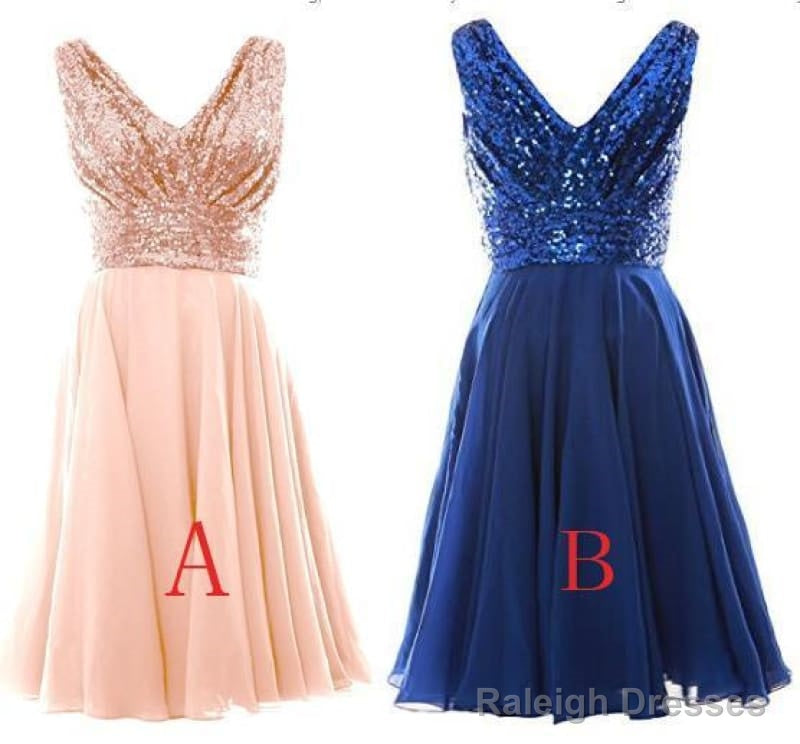 Blush Pink V Sleeveless Chiffon Short Bridesmaid Dresses With Rose Gold Sequins Prom Gowns Secondary image