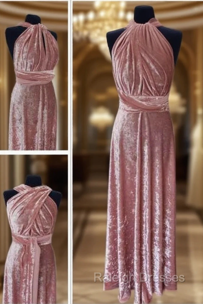 Blush Pink Velvet Infinity Convertible Bridesmaid Dress Main image