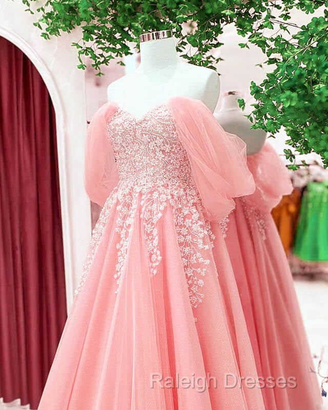 Blush Tulle A-Line Off Shoulder Appliques Dress Secondary image