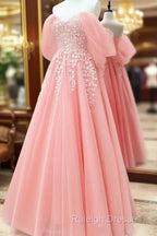 Blush Tulle A-Line Off Shoulder Appliques Dress