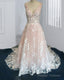 Blush Tulle Wedding Dress Ivory Lace V Neck