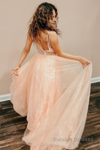 Blush V Neck Sequins Prom Dress
