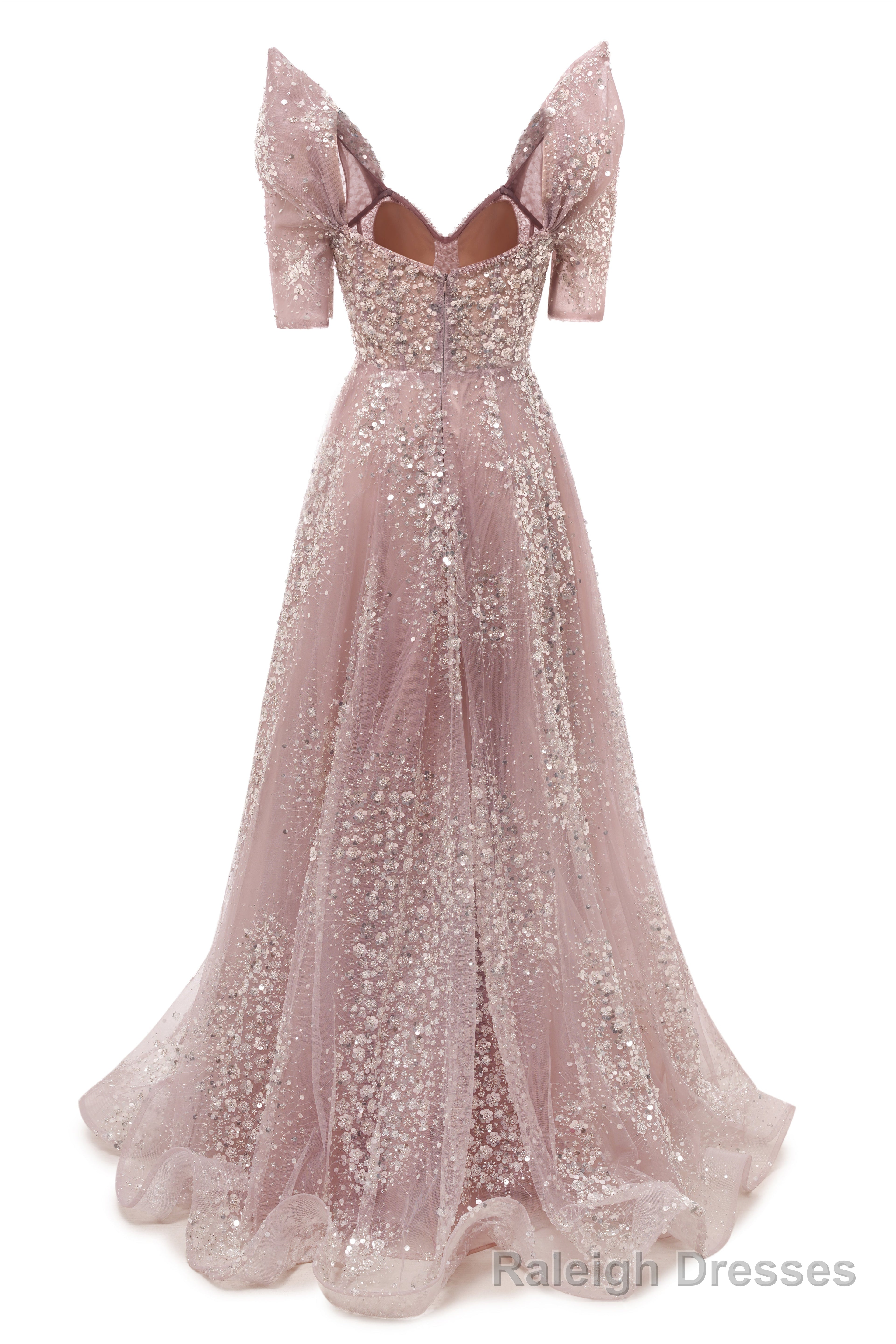 Blushing Pink Lace Crystal Sequin Long Prom Dresses Luxury Evening Gowns Vintage Party Dresses