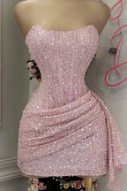 Blushing Pink Sequins Cocktail Dress Woman Elegant Wedding Prom Dresses Gown Mini Graduation Dresses Vestido De GraduacióN Vestido De Fiesta Homecoming Dress