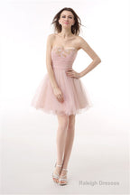 Blushing Pink Sweetheart Beaded A-line Short Homecoming Dresses