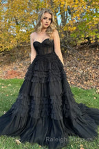 Blushing Pink Tulle Ruffle Layers Lace-Up Back A-Line Prom Dress