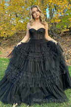 Blushing Pink Tulle Ruffle Layers Lace-Up Back A Line Prom Dresses