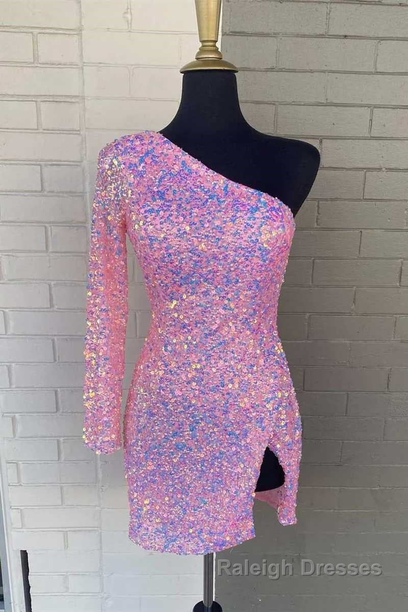 Bodycon One Shoulder Sequins Homecoming Dress
