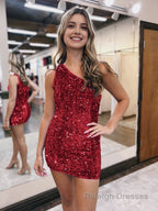Bodycon One Shoulder Sequins Homecoming Dresses