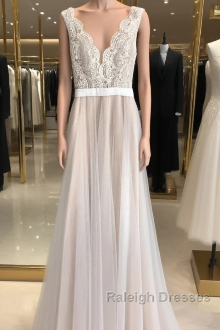 Boho Lace Appliques Tulle Long Wedding Dresses Beach Main image