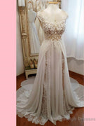 Boho Lace Cap Sleeves Wedding Dress With Double Slit