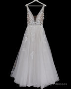 Boho Rustic Wedding Dress Tulle V Neck Embroidery