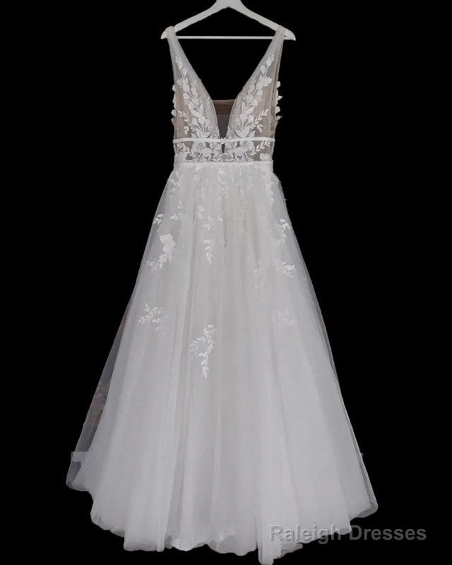 Boho Rustic Wedding Dress Tulle V Neck Embroidery