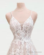 Boho Wedding Dress V Neck Lace Embroidery