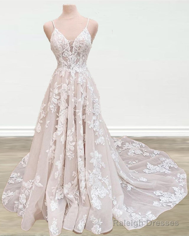 Boho Wedding Dress V Neck Lace Embroidery Main image