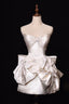 Bow Ivory A-Line Sweetheart Neck Lace Satin Mini Homecoming Dresses Cocktail Dresses