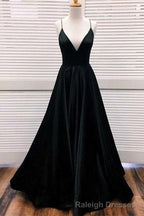 Pleats Black Long Prom Dresses