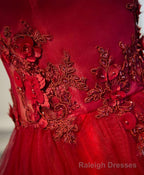 Burgundy Lace Tulle Long Prom Dress, Off Shoulder Evening Dress