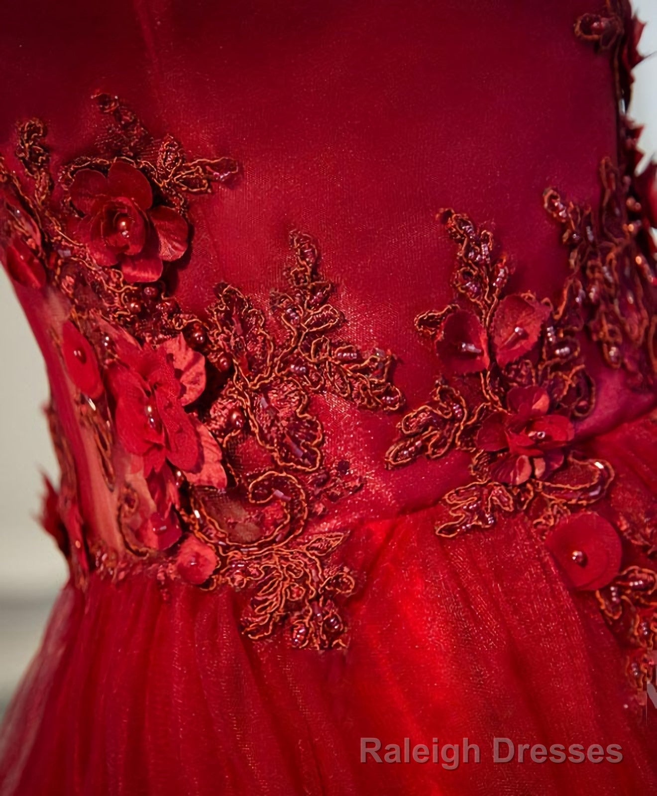 Burgundy Lace Tulle Long Prom Dress, Off Shoulder Evening Dress