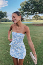 Bravo Floral Print Homecoming Dress Strapless Mini Prom Gowns