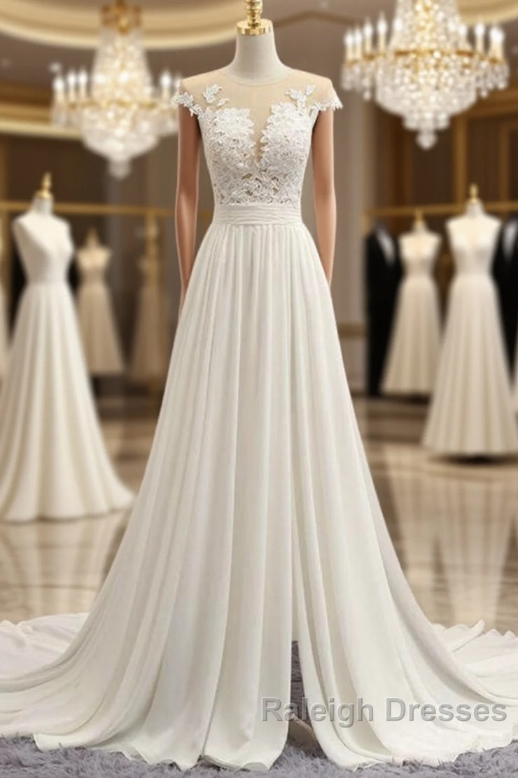 Front Slit Appliques Chiffon A Line Wedding Dresses Main image