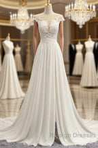 Front Slit Appliques Chiffon A Line Wedding Dresses