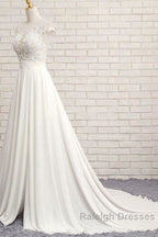 Front Slit Appliques Chiffon A-line Wedding Dress