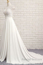 Front Slit Appliques Chiffon A Line Wedding Dresses