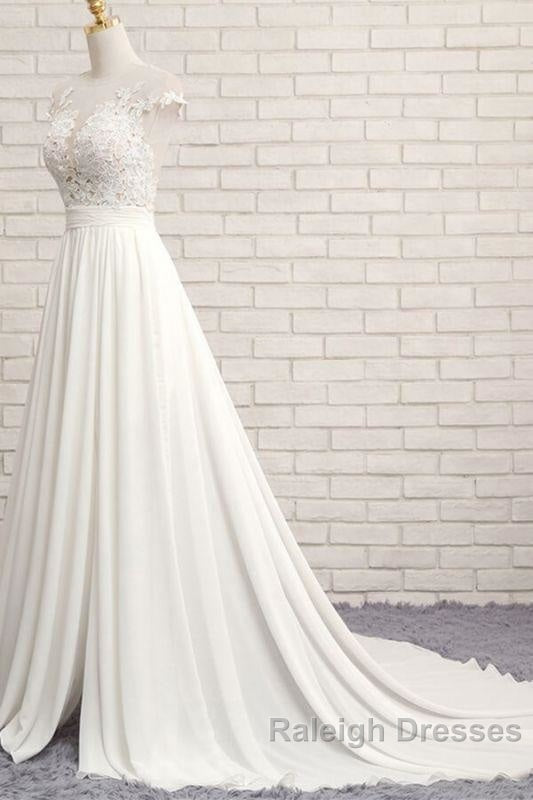Front Slit Appliques Chiffon A Line Wedding Dresses