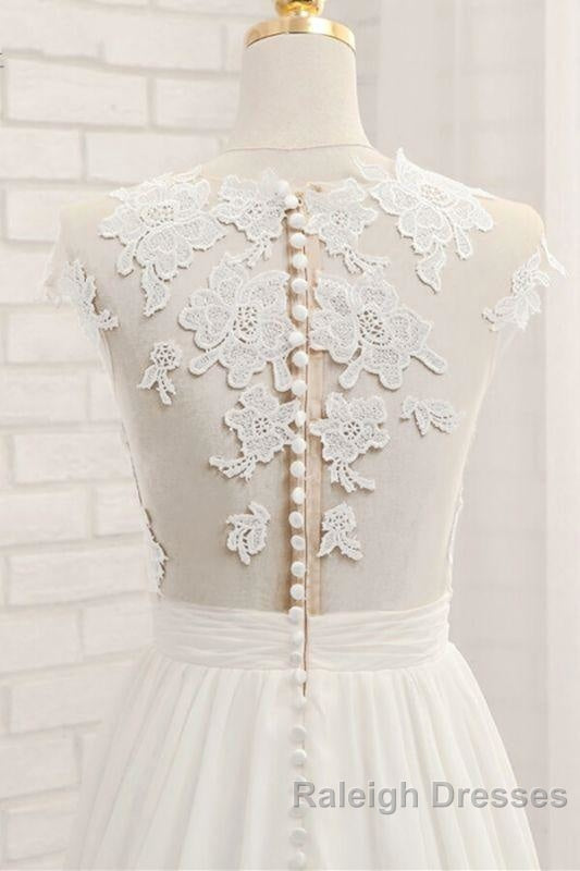 Front Slit Appliques Chiffon A-line Wedding Dress