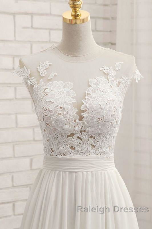 Front Slit Appliques Chiffon A Line Wedding Dresses
