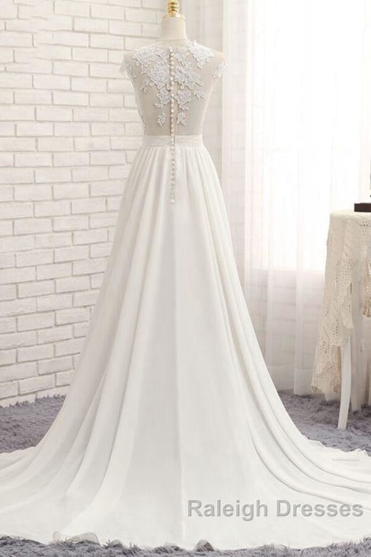 Front Slit Appliques Chiffon A Line Wedding Dresses
