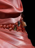 Bright Orange Mermaid V-Neck Satin Beaded Prom Dresses Long Sequined Prom Gown