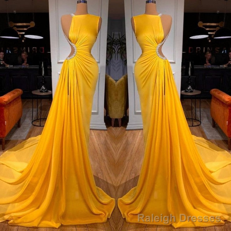 All Over Lace Mermaid Yellow Long Prom Dress with Slit