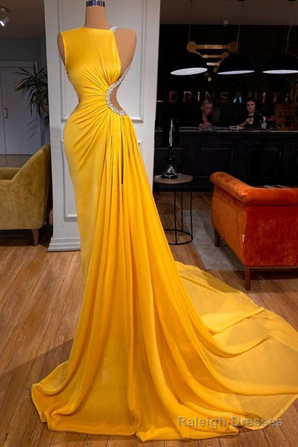 Bright Yellow Prom Dresses Long Mermaid With Slit Main image