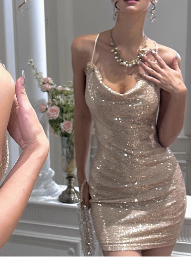 Brilliant And Elegant Swing Neck Sequined 17Th Birthday Homecoming Dress