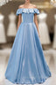 Brilliant Blue Satin Off the Shoulder Prom Dress
