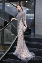 Brilliant Tassels O-Neck Tulle Beaded Rhinestone Slim-line A-Line Prom Dresses