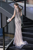 Brilliant Tassels O-Neck Tulle Beaded Rhinestone Slim-line A-Line Prom Dresses